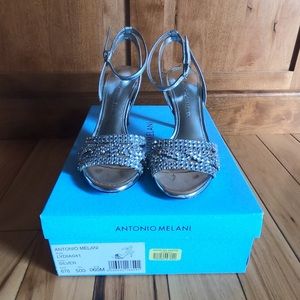 Antonio Melani Silver Jeweled Open Toe Heels